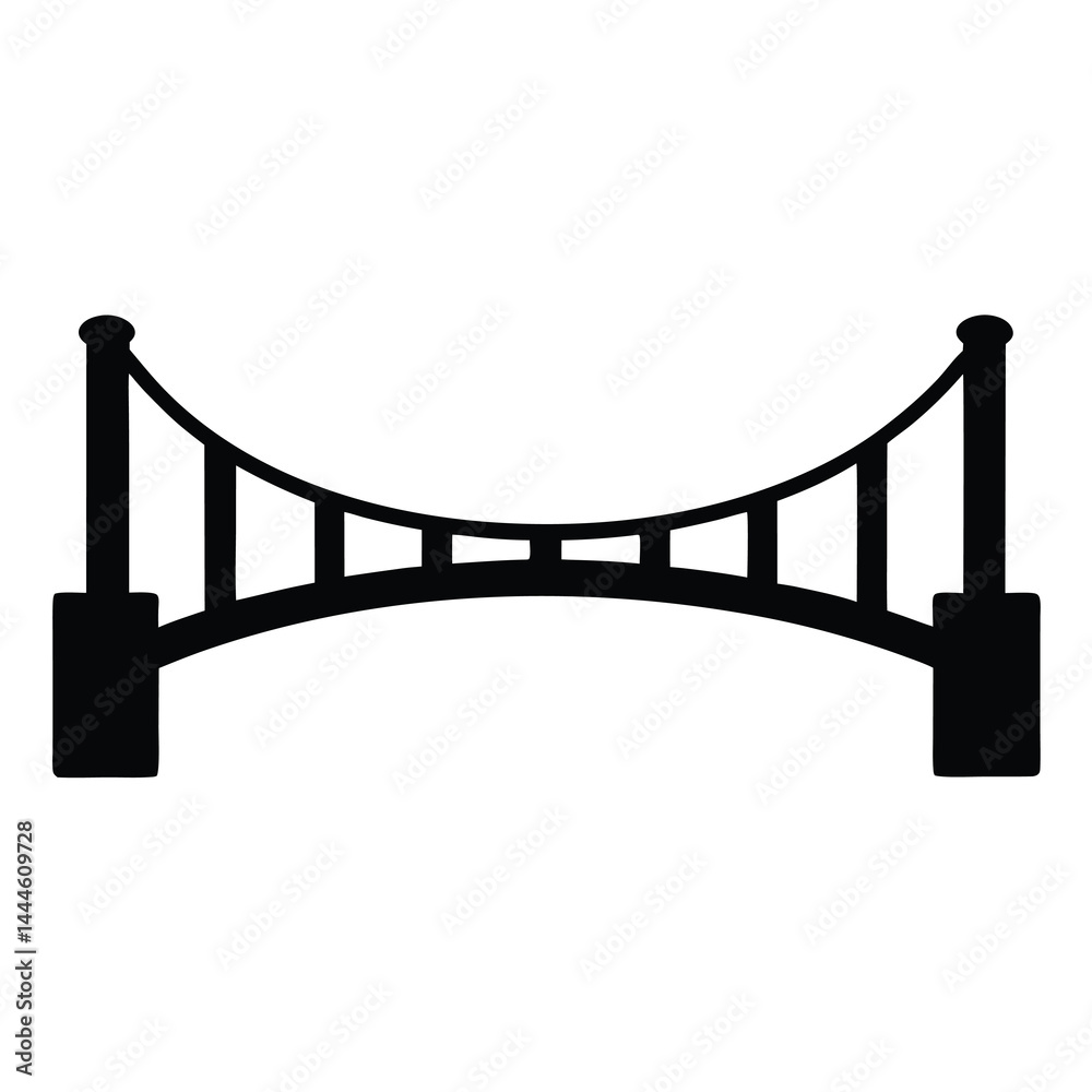 Obraz premium Black and white image of a suspension bridge with tall pillars and a curved design