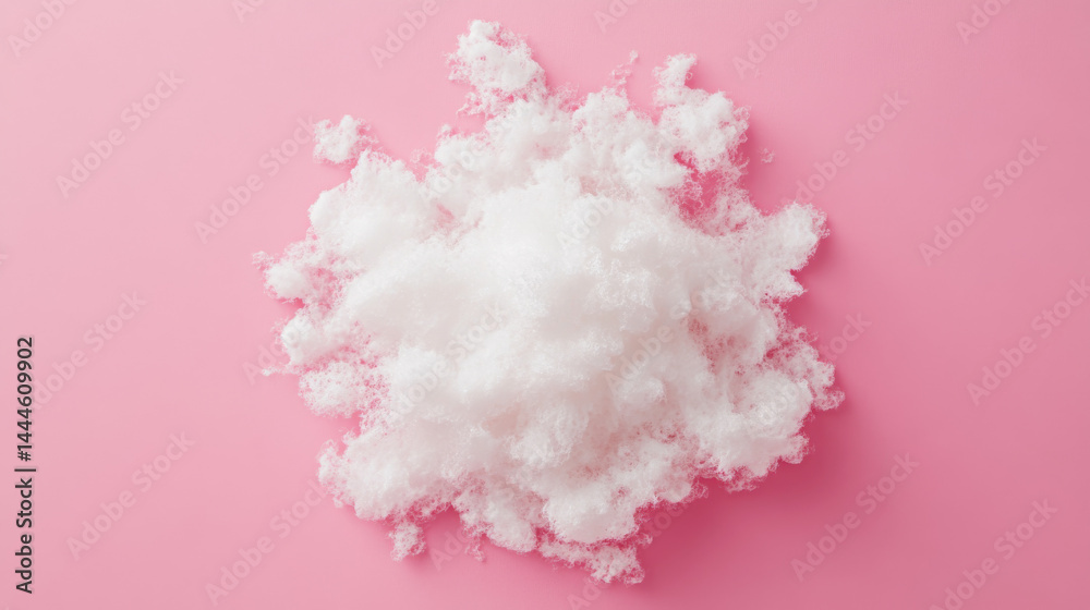 Fluffy white foam sample displayed on a pink background, top-down view Fluffy white foam sample displayed on a pink background, top-down view