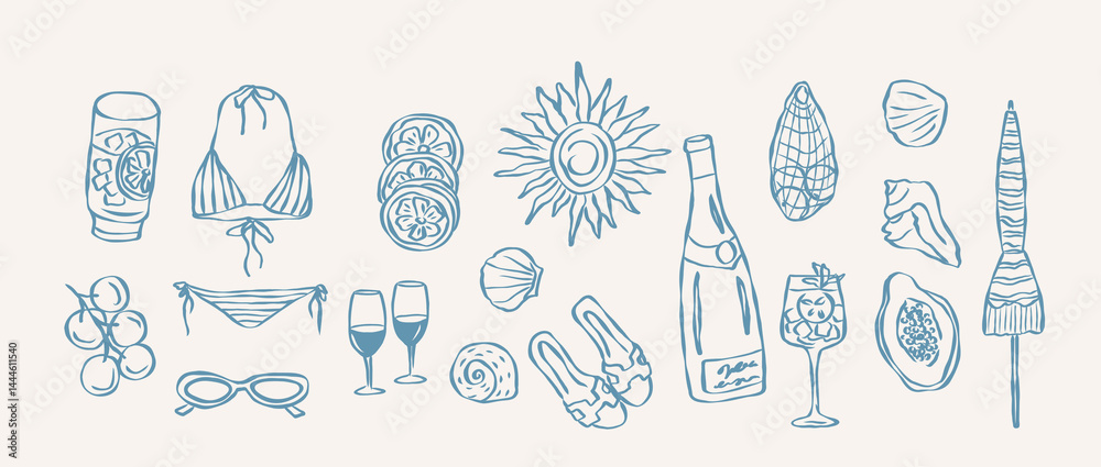 Fototapeta premium Hand drawn doodle summer vacation elements