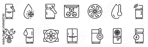 Refrigerator repair icons set, outline. vector