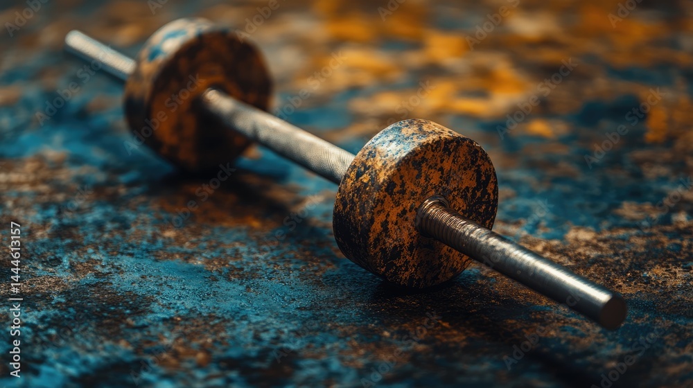 Close-up of rust-free metal barbell with anti-moisture coating