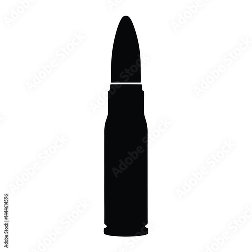 A single black bullet standing vertically against a plain white background image