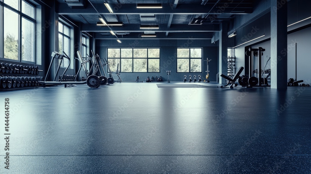 Gym floor with clean and polished equipment surfaces