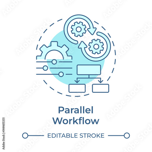 Parallel workflow soft blue concept icon. Process management. Efficiency, productivity. Round shape line illustration. Abstract idea. Graphic design. Easy to use in advertising, marketing