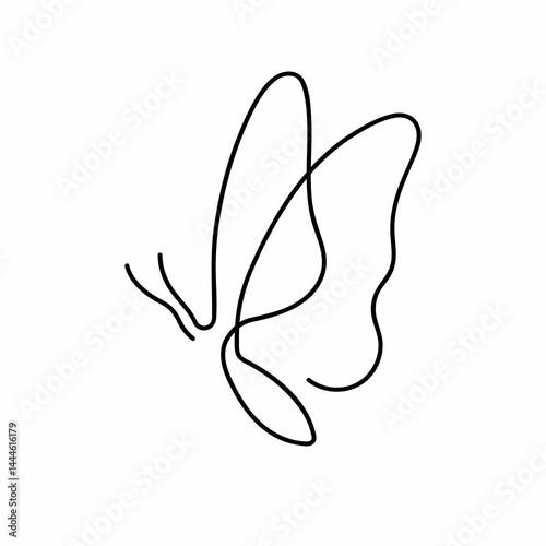 Vector isolated tiny one line butterfly drawing template. Simple minimal butterfly line tattoo icon logotype