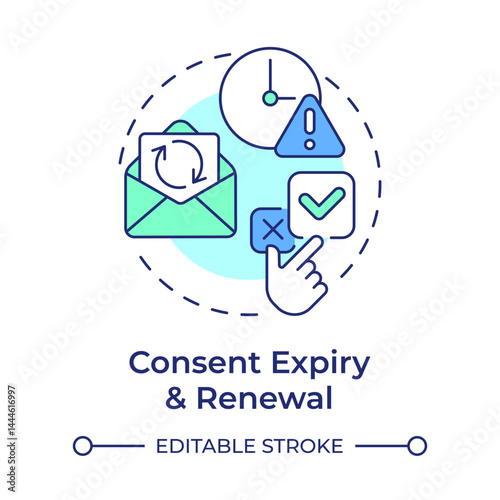 Consent expiry and renewal multi color concept icon. No longer valid permission. Allowance lifecycle management. Round shape line illustration. Abstract idea. Graphic design. Easy to use in article
