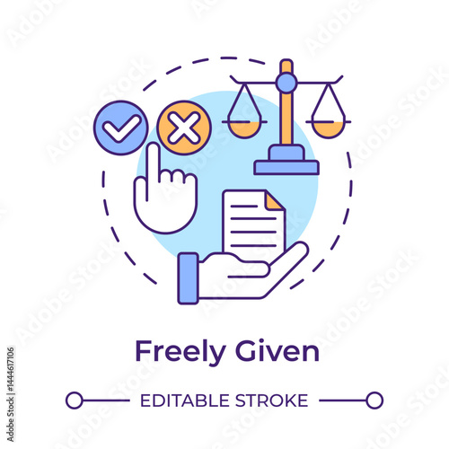 Freely given multi color concept icon. Genuine choice of website user. Data processing. GDPR consent principle. Round shape line illustration. Abstract idea. Graphic design. Easy to use in article