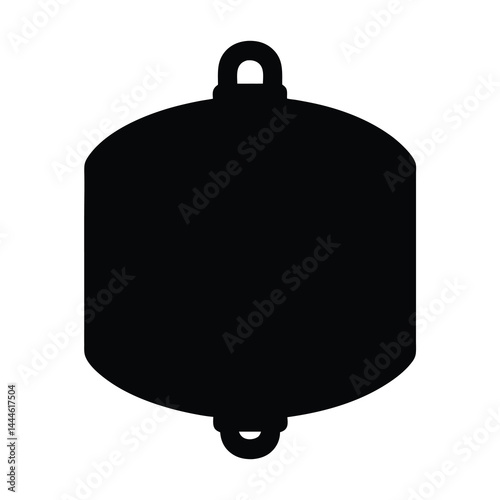 Black cylindrical buoy with top and bottom lifting loops nautical marine equipment