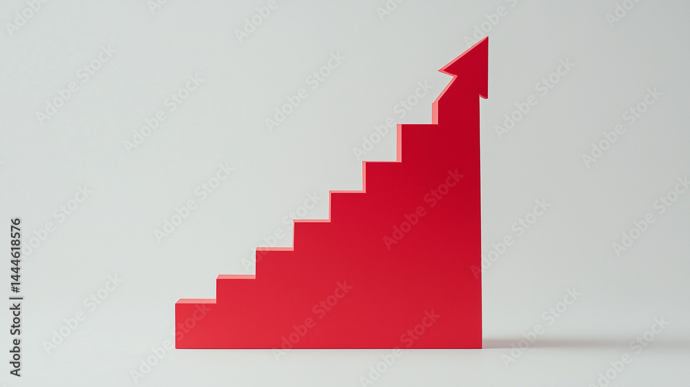 Fototapeta premium A Red Upward Arrow Graph on White Background Showing a Rising Trend in Stock Photography (5)