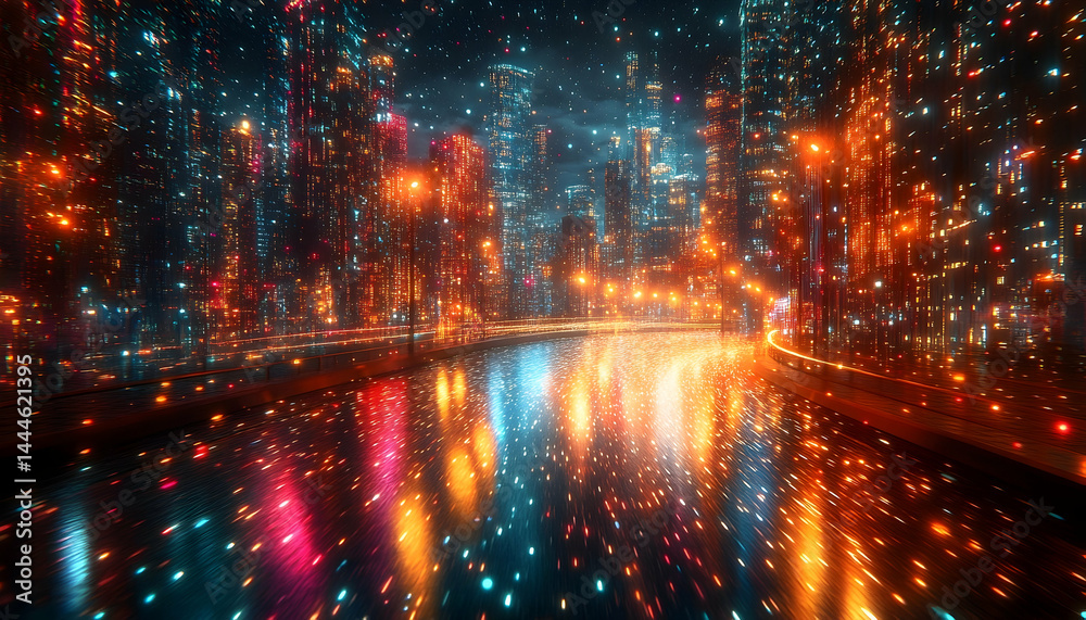 Fototapeta premium Futuristic cityscape night reflections