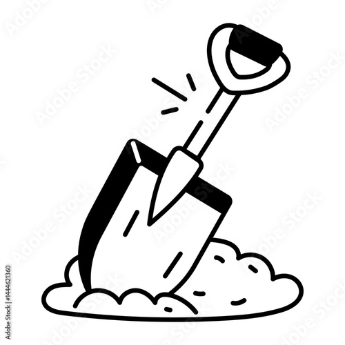A hand drawn style icon of a shovel 
