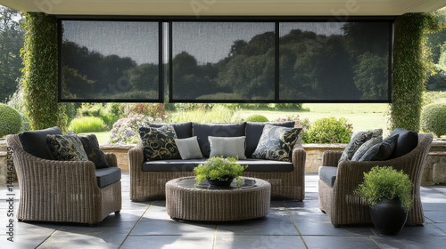 Outdoor wicker patio set with shade