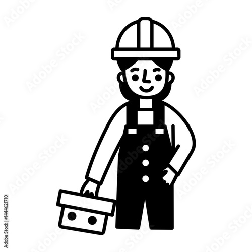 A hand drawn style icon of a construction worker 

