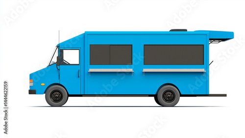 A 3D rendering of a solid blue cargo van, shown from the side against a plain white background, ideal for illustrating delivery services, transportation, or commercial vehicles.