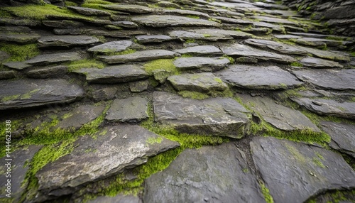 Obraz na płótnie Close-up view of moss-covered stone pavement. w salonie