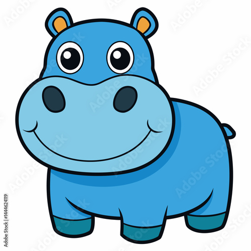 Cute Blue Hippo Cartoon Illustration