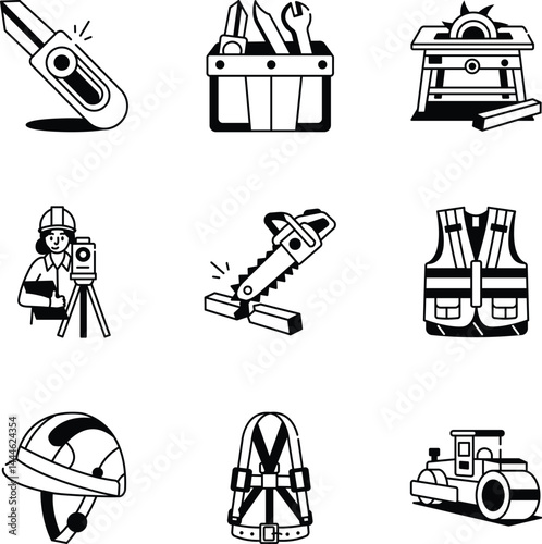 Pack of Construction Accessories And Tools Doodle Icons 
