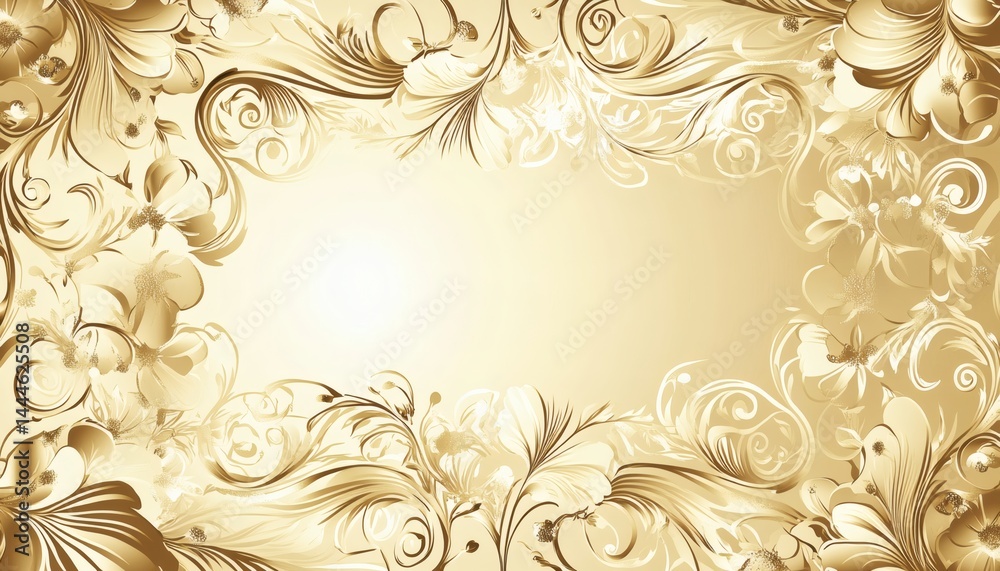 custom made wallpaper toronto digitalElegant gold floral design with light beige background.