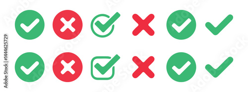 Check mark icon. Tick, cross icon button set. Yes or no symbol, approved or rejected icon. Yes or no. Vector Illustration eps 10