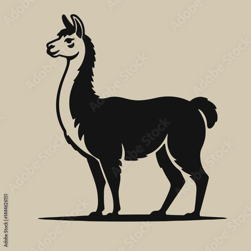  Black llama silhouette Vector isolated on white background.