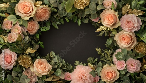 Obraz na płótnie Delicate floral arrangement framing a dark backdrop. w salonie