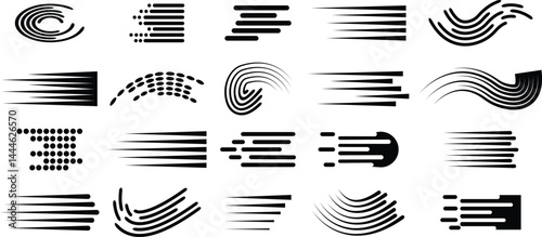 Speed lines icon set of fast motion symbols. Comic and manga books speed lines vector collection isolated on transparent background Manga speed frame superhero action explosion elements for web or app