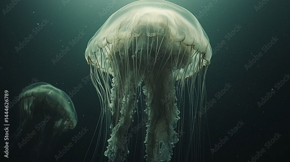 Fototapeta premium Deep-sea jellyfish, ethereal beauty in the ocean's depths