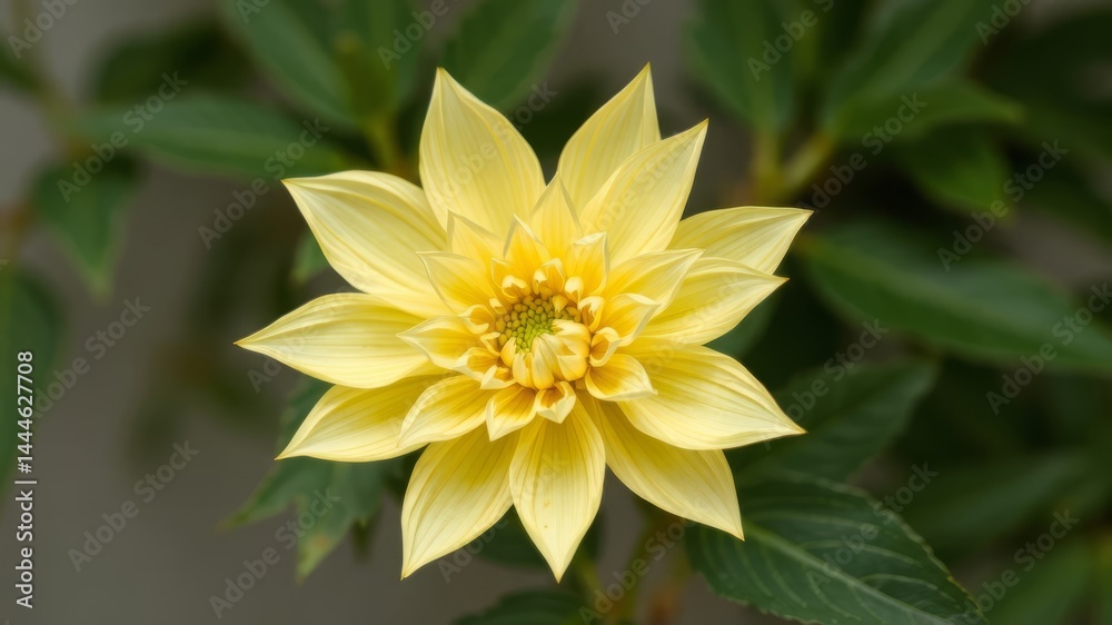 A vibrant pale yellow dahlia flower blooms beautifully in a garden setting showcasing its intricate petals and delicate structure. A vibrant pale yellow dahlia flower blooms beautifully in a garden setting showcasing its intricate petals and delicate structure.