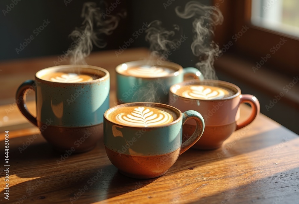 artisan coffee mugs latte art handcrafted ceramic unique design warm beverage warmth comfort aesthetic collection, espresso, milk, foam, craftsmanship, drink