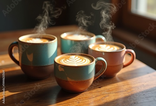 Obraz na płótnie artisan coffee mugs latte art handcrafted ceramic unique design warm beverage warmth comfort aesthetic collection, espresso, milk, foam, craftsmanship, drink w salonie