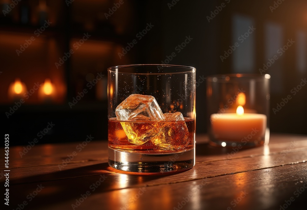 artisan whiskey glass ice dark wood refined beverage experience elegant texture home bar decor dramatic dining ambience, cocktail, scotch, bourbon, luxury