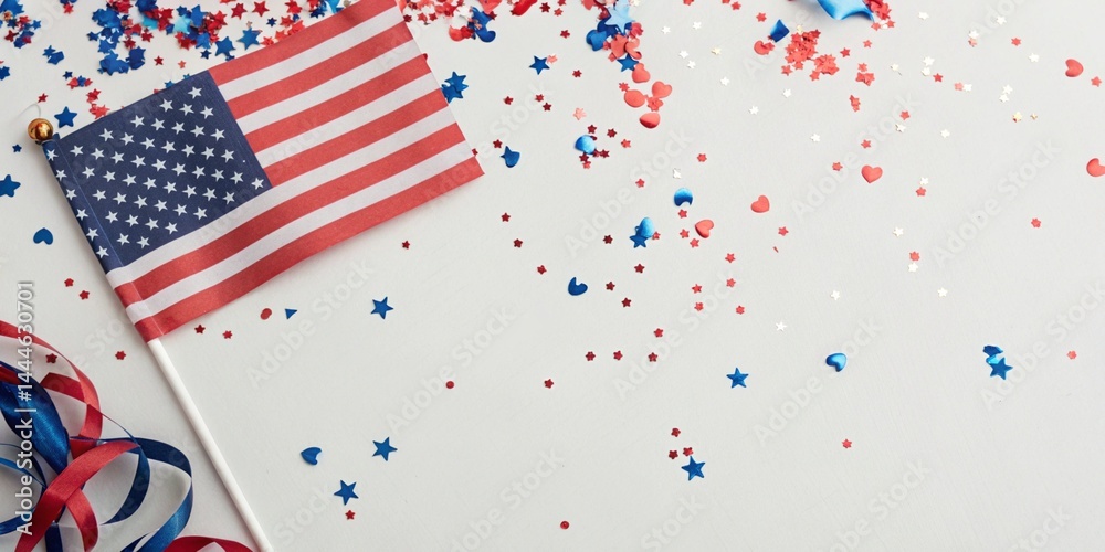 Obraz premium Independence Day social media design USA flag backdrop fireworks and stars