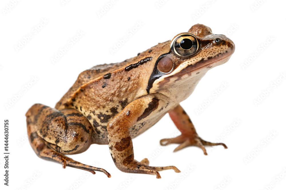 Fototapeta premium Macro Close-Up of Brown Frog – Textured Skin and Prominent Eyes on White Background