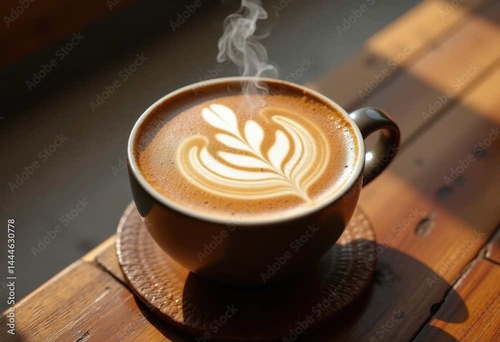 artistic coffee cup bold latte art creamy foam rustic wooden surface aesthetic morning beverage visuals, vintage, espresso, caffeine, brew, barista, milk