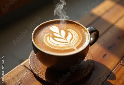 Obraz na płótnie artistic coffee cup bold latte art creamy foam rustic wooden surface aesthetic morning beverage visuals, vintage, espresso, caffeine, brew, barista, milk w salonie