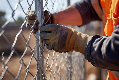 Worker Installing Chain-Link Fence