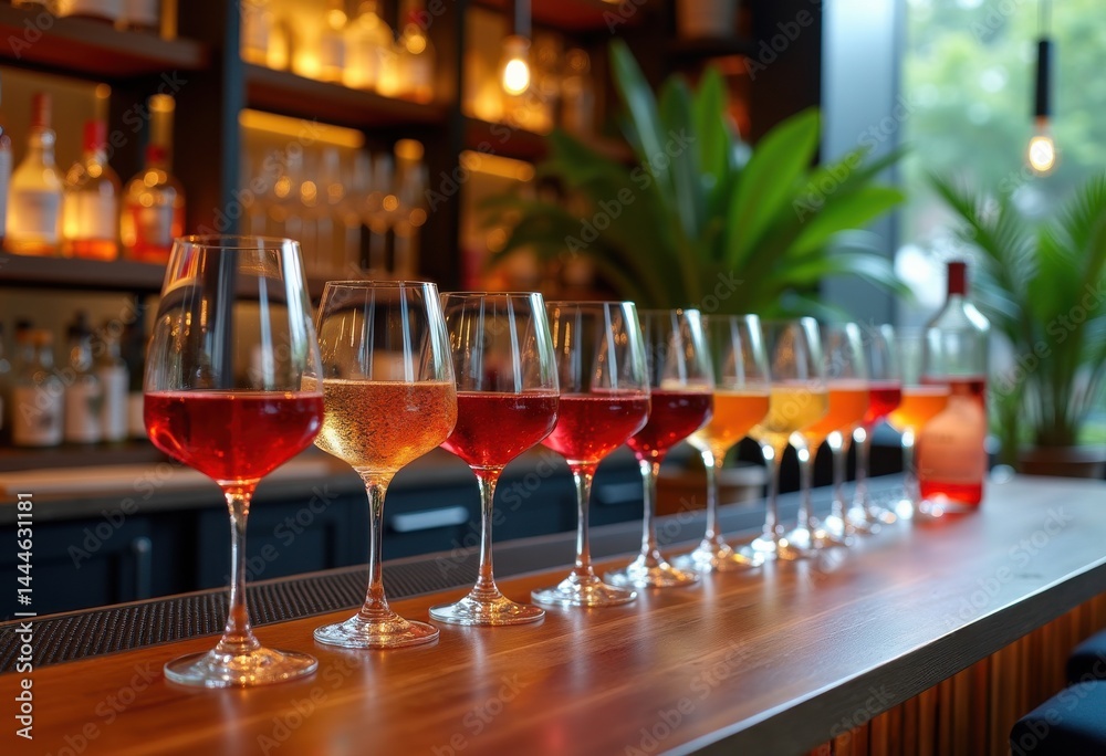 assorted wine glasses colorful gradients stylish home decor aesthetic lounge elegant barware collection, beverage, drink, decoration, cocktail, party, set