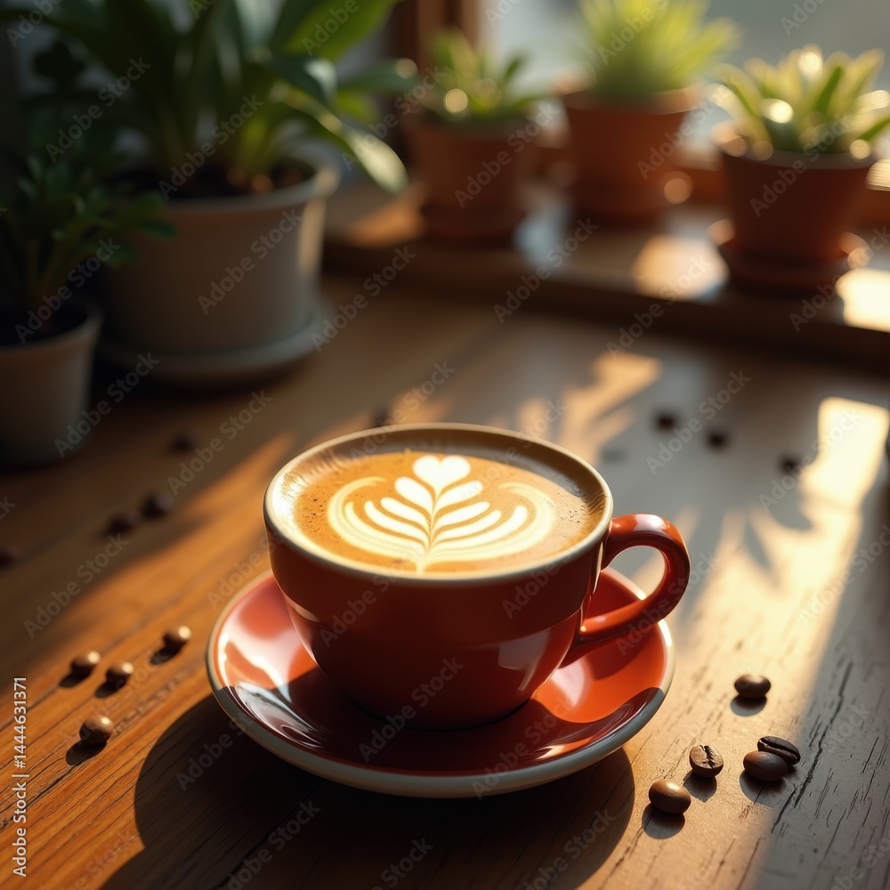 beautiful latte art design rustic wood table background cafe vibe cozy aesthetic, drink, espresso, foam, milk, brew, beverage, coffee, heart, pattern