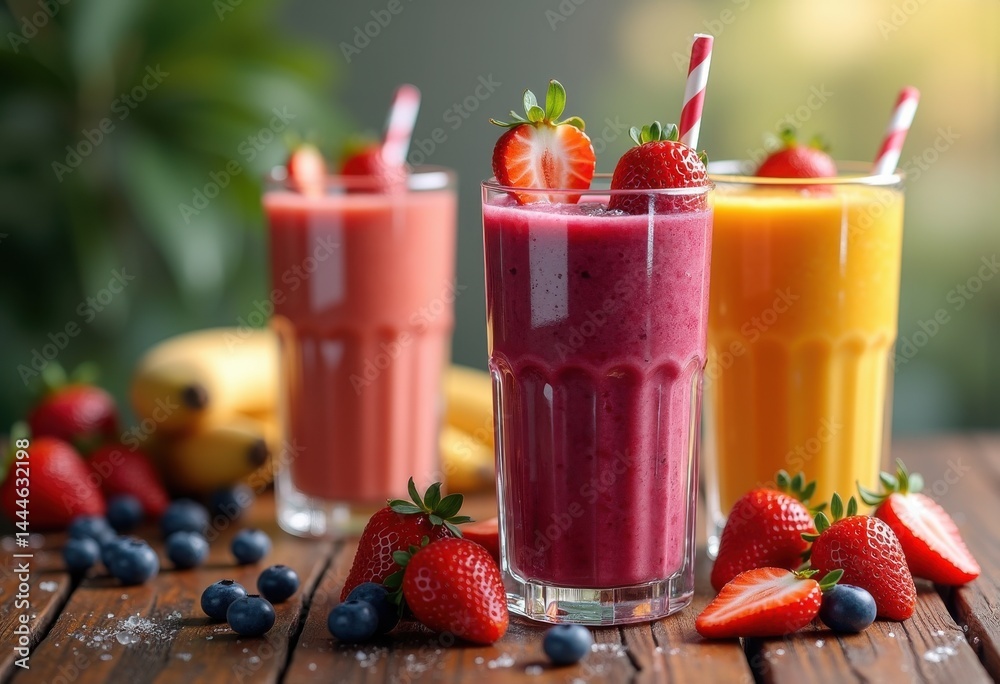 brightly colored smoothies glass jars fresh fruit healthy beverage blender blend nutrition, colorful, banana, mango, berry, juice, tropical, citrus, organic