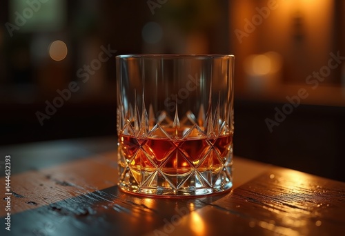 Obraz na płótnie cask aged whiskey exquisite crystal glass reflection amber liquid luxury drink, spirits, beverage, craft, microbrew, honey, barrel, smooth, rich w salonie