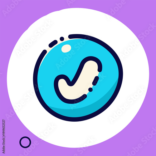 A kawaii sticker with a blue check mark on a purple background.
