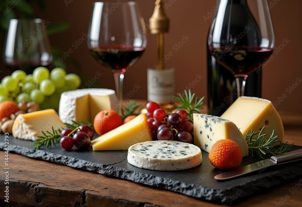 cheese wine pairing slate board gourmet selection artful arrangement tasting experience, artisan, tapas, platter, appetizer, merlot, sauvignon, brie