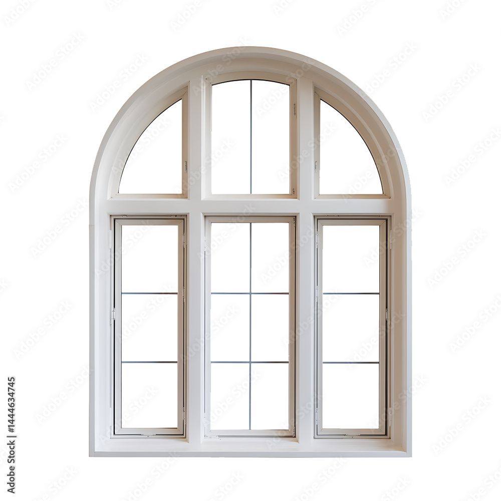 White Arch Top Multi Pane Window on transparent background White Arch Top Multi Pane Window on transparent background