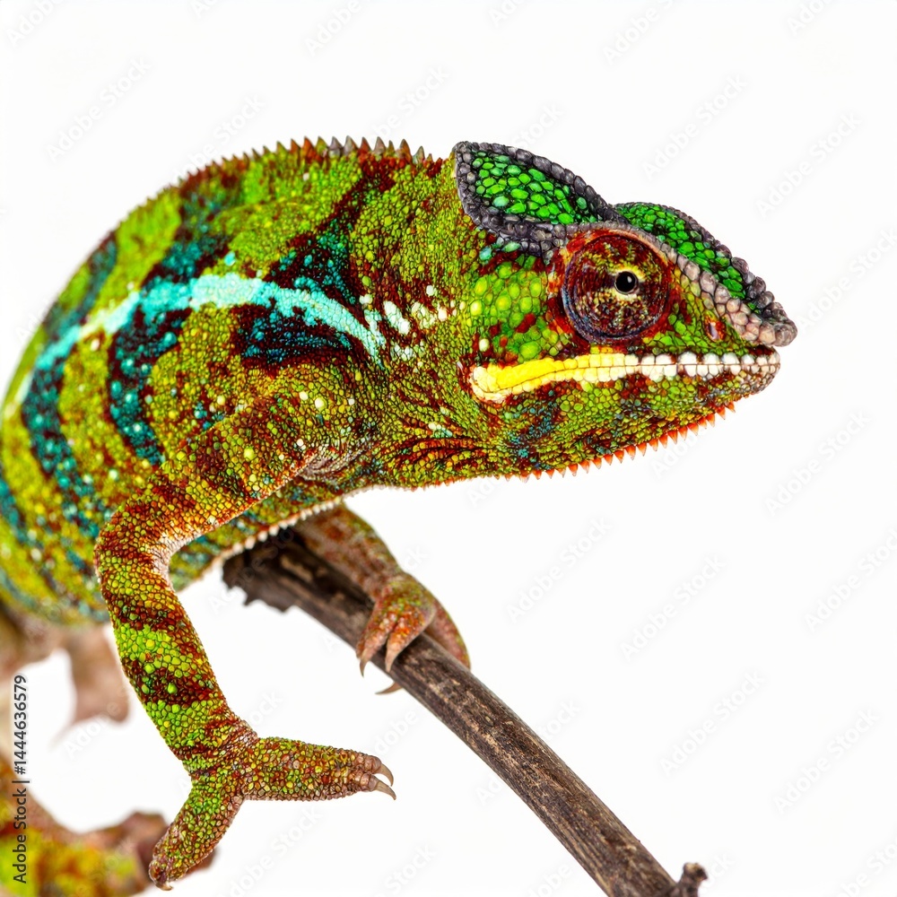 Obraz premium Colorful Chameleon on Branch Surrounded by Nature