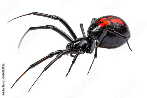 Black Widow Spider Close-Up – High-Contrast Side View with Red Hourglass Marking