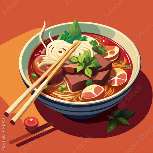 Vietnamese Pho. A Bowl of Flavorful Beef Noodle Soup
