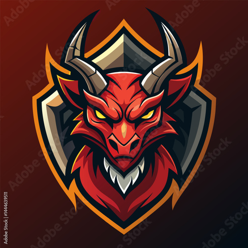 Fierce Red Dragon Emblem. Fantasy Creature Logo Design