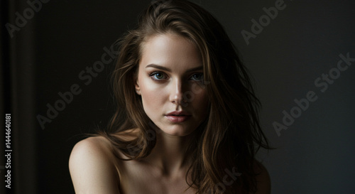 Portrait of a Woman with Long Wavy Hair and Soft Lighting