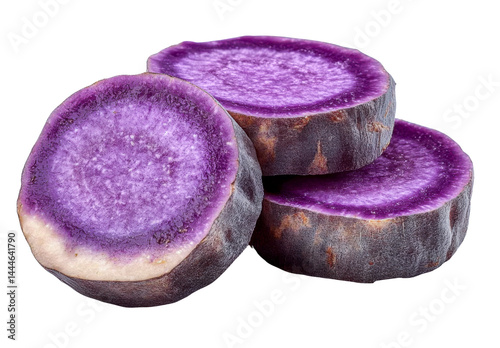 purple sweet potato slices - vibrant slices isolated