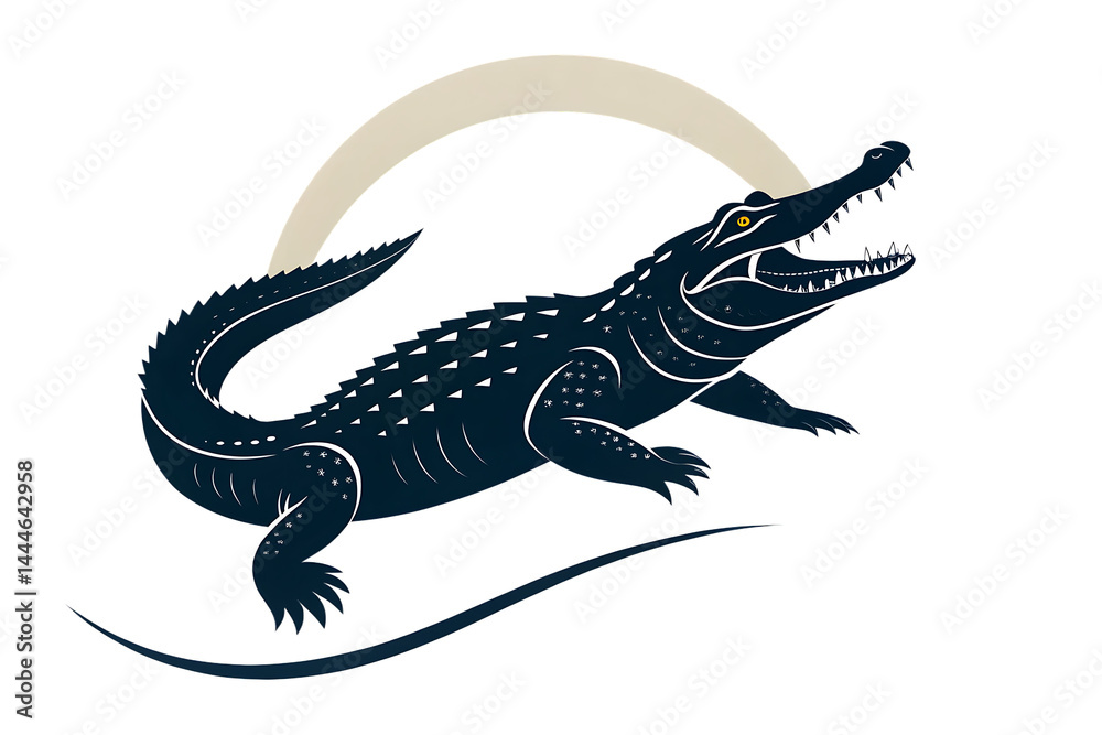 Fototapeta premium Minimalist Black Crocodile Silhouette – Fierce and Modern Graphic Design